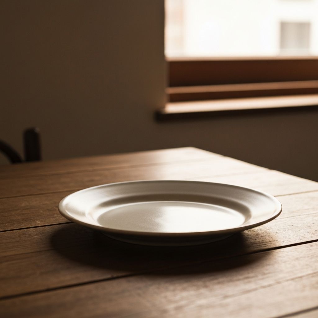 Farfurie simplă pe masă de lemn